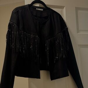 Zara Black Jacket with Fringe Detail
